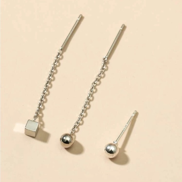 Silver 3/$30 Geometric 3pc Earring Set - Picture 2 of 2